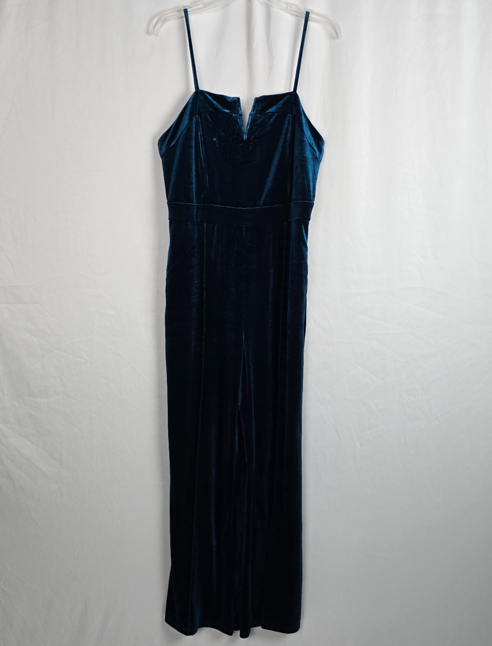 Emerald Green Velvet Jumpsuit Women's L Sleeveless Spaghetti Strap Back Zipper